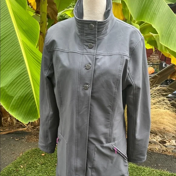 TITLE NINE Women's Gray softshell Trench Coat with Purple accents - Picture 2 of 14